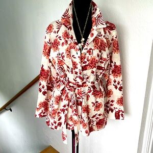 Rachel Zoe NWT PeachyRose Linen Floral Button down Jacket with Waist tie Medium